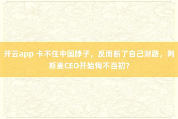 开云app 卡不住中国脖子，反而断了自己财路，阿斯麦CEO开始悔不当初？