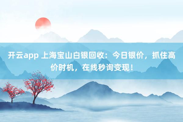 开云app 上海宝山白银回收：今日银价，抓住高价时机，在线秒询变现！