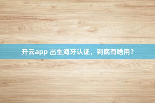 开云app 出生海牙认证，到底有啥用？