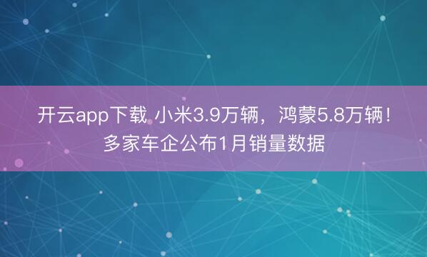 开云app下载 小米3.9万辆，鸿蒙5.8万辆！多家车企公布1月销量数据