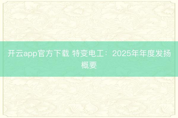 开云app官方下载 特变电工：2025年年度发扬概要