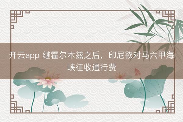 开云app 继霍尔木兹之后，印尼欲对马六甲海峡征收通行费