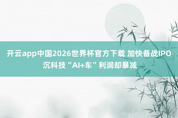 开云app中国2026世界杯官方下载 加快备战IPO 沉科技“AI+车”利润却暴减