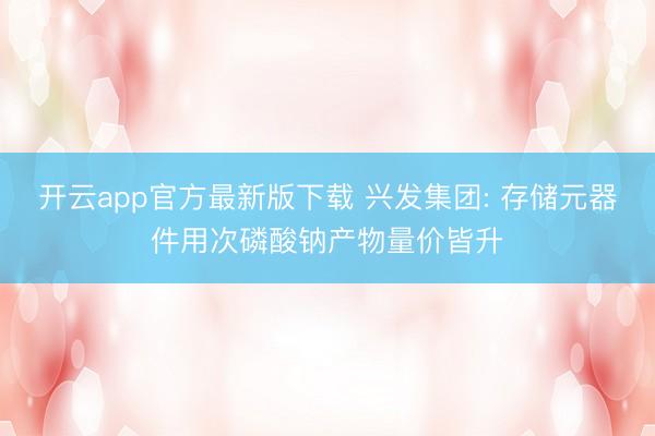 开云app官方最新版下载 兴发集团: 存储元器件用次磷酸钠产物量价皆升